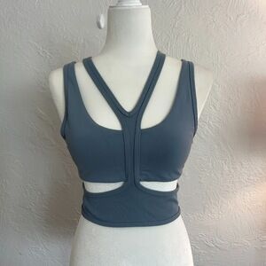 Alo Women's Trackie Bra Blue Haze Sz M Yoga Pilates Studio Activewear Futuristic